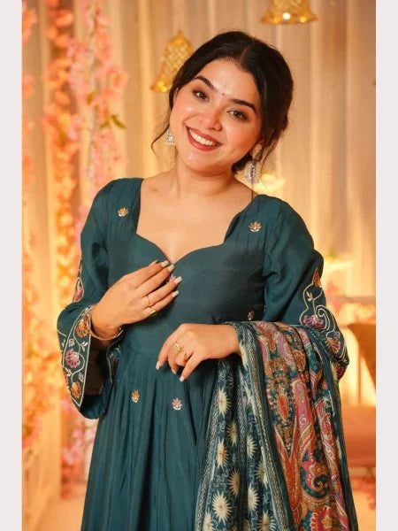 Trendy Teal Kurti Set with Palazzo & Dupatta