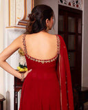 Red Designer Fox Georgette Gown Set with Palazzo
