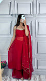 Red Designer Fox Georgette Gown Set with Palazzo