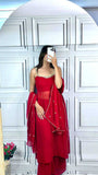 Red Designer Fox Georgette Gown Set with Palazzo