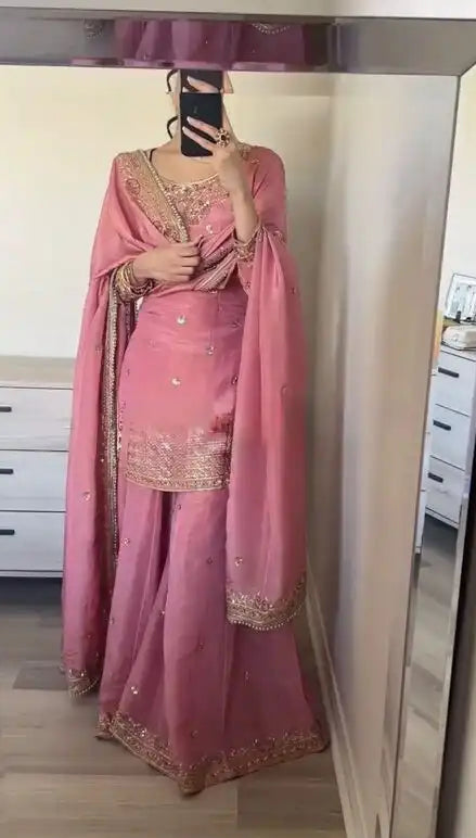 Gorgeous Pure Chinnon Silk Sharara – Perfect for Festive Occasions