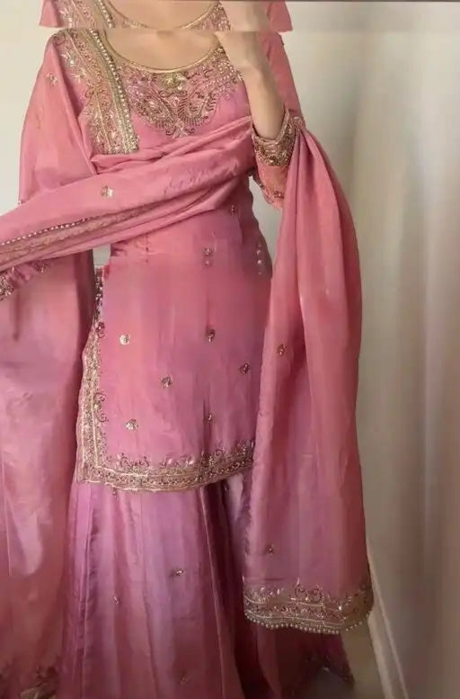 Gorgeous Pure Chinnon Silk Sharara – Perfect for Festive Occasions