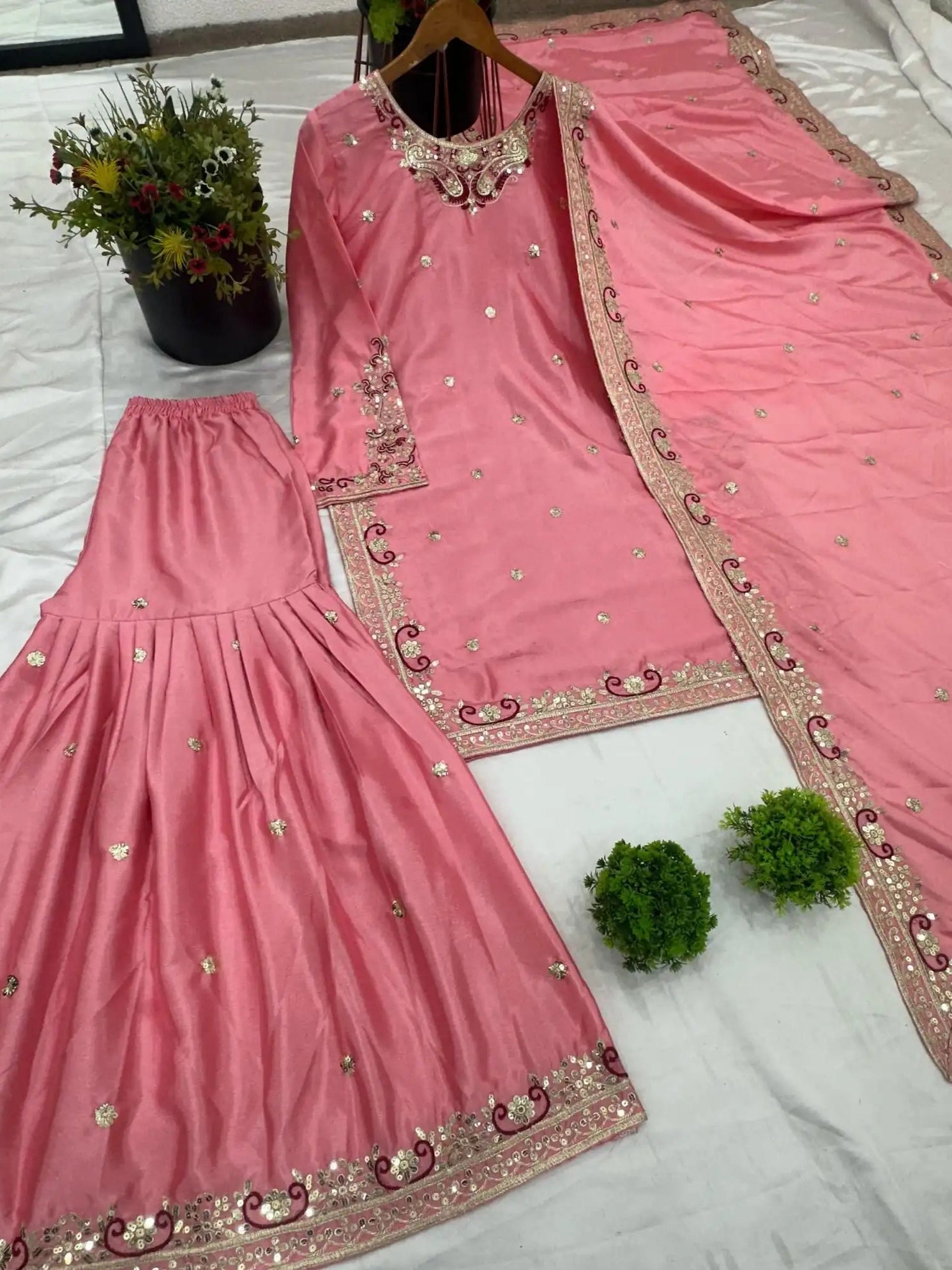 Gorgeous Pure Chinnon Silk Sharara – Perfect for Festive Occasions