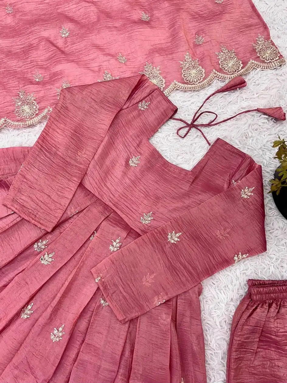 Classic Gold Crush Silk Gown With Dupatta